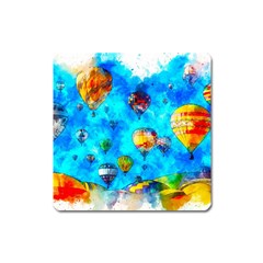 Hot Air Balloon Sky Art Watercolor Square Magnet