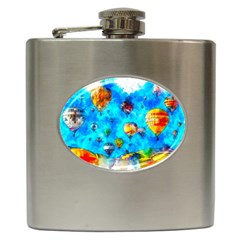 Hot Air Balloon Sky Art Watercolor Hip Flask (6 Oz) by Wegoenart