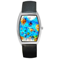 Hot Air Balloon Sky Art Watercolor Barrel Style Metal Watch