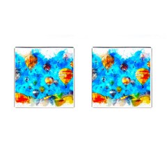 Hot Air Balloon Sky Art Watercolor Cufflinks (Square)