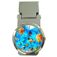 Hot Air Balloon Sky Art Watercolor Money Clip Watches