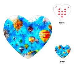 Hot Air Balloon Sky Art Watercolor Playing Cards (Heart)