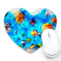 Hot Air Balloon Sky Art Watercolor Heart Mousepads by Wegoenart