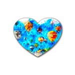 Hot Air Balloon Sky Art Watercolor Heart Coaster (4 pack)  Front