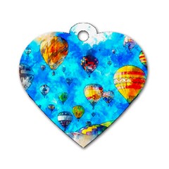 Hot Air Balloon Sky Art Watercolor Dog Tag Heart (One Side)