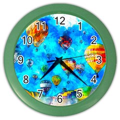 Hot Air Balloon Sky Art Watercolor Color Wall Clock