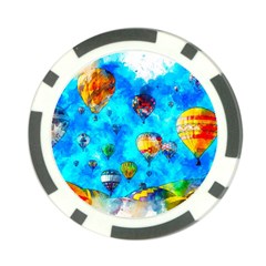 Hot Air Balloon Sky Art Watercolor Poker Chip Card Guard