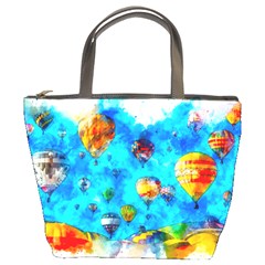 Hot Air Balloon Sky Art Watercolor Bucket Bag