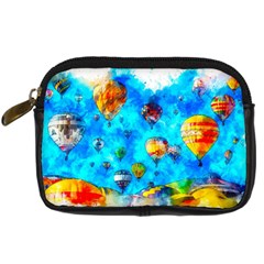 Hot Air Balloon Sky Art Watercolor Digital Camera Leather Case