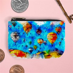 Hot Air Balloon Sky Art Watercolor Mini Coin Purse