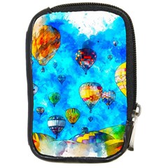 Hot Air Balloon Sky Art Watercolor Compact Camera Leather Case