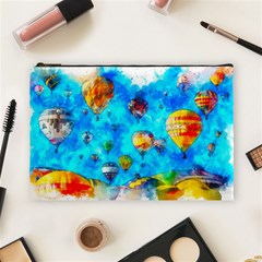 Hot Air Balloon Sky Art Watercolor Cosmetic Bag (Large)