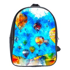 Hot Air Balloon Sky Art Watercolor School Bag (Large)