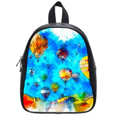 Hot Air Balloon Sky Art Watercolor School Bag (Small)