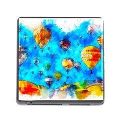 Hot Air Balloon Sky Art Watercolor Memory Card Reader (Square 5 Slot)