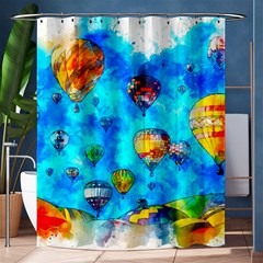 Hot Air Balloon Sky Art Watercolor Shower Curtain 60  x 72  (Medium) 