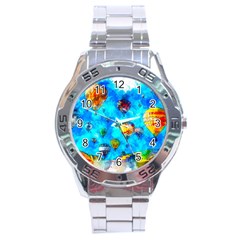 Hot Air Balloon Sky Art Watercolor Stainless Steel Analogue Watch