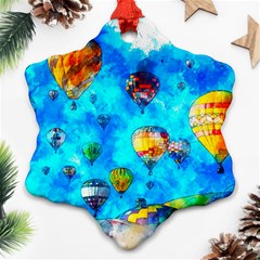 Hot Air Balloon Sky Art Watercolor Snowflake Ornament (Two Sides)