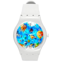 Hot Air Balloon Sky Art Watercolor Round Plastic Sport Watch (M)