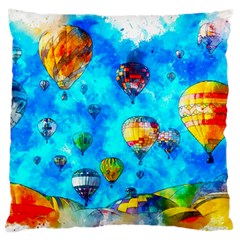 Hot Air Balloon Sky Art Watercolor Large Cushion Case (two Sides) by Wegoenart