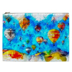 Hot Air Balloon Sky Art Watercolor Cosmetic Bag (xxl) by Wegoenart