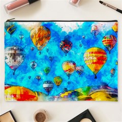 Hot Air Balloon Sky Art Watercolor Cosmetic Bag (xxxl) by Wegoenart