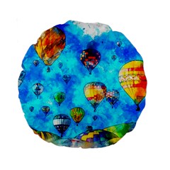 Hot Air Balloon Sky Art Watercolor Standard 15  Premium Round Cushions