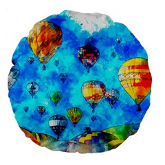 Hot Air Balloon Sky Art Watercolor Large 18  Premium Round Cushions