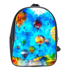 Hot Air Balloon Sky Art Watercolor School Bag (XL)