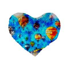 Hot Air Balloon Sky Art Watercolor Standard 16  Premium Heart Shape Cushions