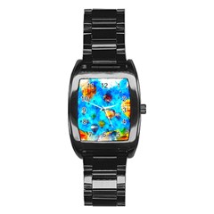 Hot Air Balloon Sky Art Watercolor Stainless Steel Barrel Watch