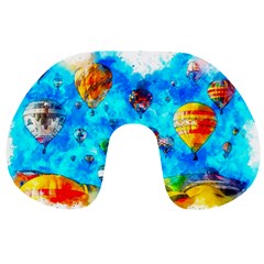 Hot Air Balloon Sky Art Watercolor Travel Neck Pillows