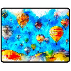 Hot Air Balloon Sky Art Watercolor Double Sided Fleece Blanket (Medium) 