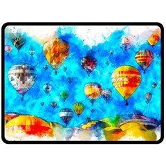 Hot Air Balloon Sky Art Watercolor Double Sided Fleece Blanket (Large) 