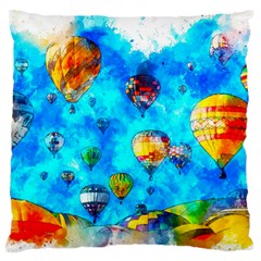 Hot Air Balloon Sky Art Watercolor Large Flano Cushion Case (one Side) by Wegoenart