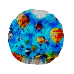 Hot Air Balloon Sky Art Watercolor Standard 15  Premium Flano Round Cushions