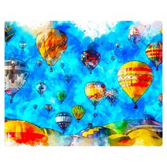 Hot Air Balloon Sky Art Watercolor Double Sided Flano Blanket (Medium) 