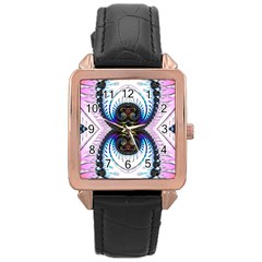 Pattern Texture Fractal Colorful Rose Gold Leather Watch  by Wegoenart