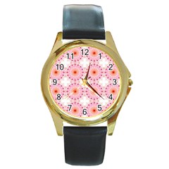 Make A Wish Banner Fractals Pink Round Gold Metal Watch by Wegoenart