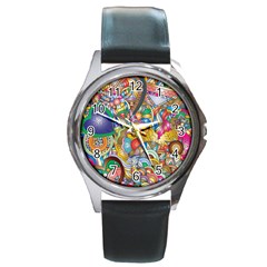 Floral Flourish Hearts Love Round Metal Watch by Wegoenart