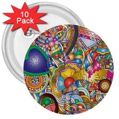 Floral Flourish Hearts Love 3  Buttons (10 Pack)  by Wegoenart