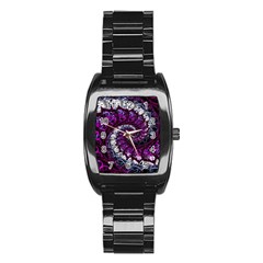 Fractal Background Swirl Art Skull Stainless Steel Barrel Watch by Wegoenart