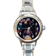 Pattern Texture Fractal Colorful Round Italian Charm Watch by Wegoenart