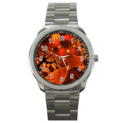 Leaf Autumn Nature Background Sport Metal Watch by Wegoenart