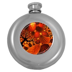 Leaf Autumn Nature Background Round Hip Flask (5 Oz) by Wegoenart