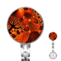 Leaf Autumn Nature Background Stainless Steel Nurses Watch by Wegoenart