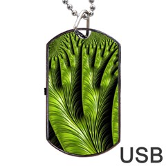 Fractal Background Abstract Green Dog Tag Usb Flash (two Sides) by Wegoenart