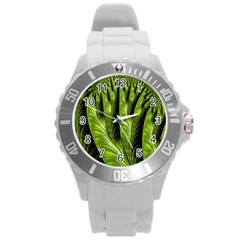 Fractal Background Abstract Green Round Plastic Sport Watch (l) by Wegoenart