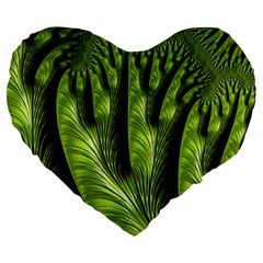 Fractal Background Abstract Green Large 19  Premium Flano Heart Shape Cushions by Wegoenart