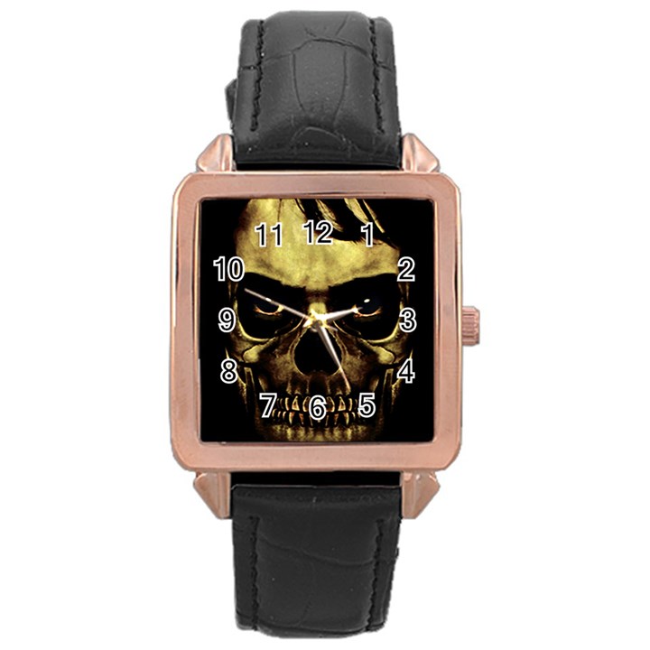 Angry Skull Monster Poster Rose Gold Leather Watch 